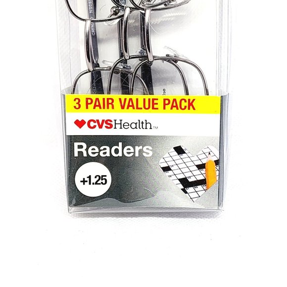 2018 CVS Health 3 Pair Value Pack +1.25 Jacob 2.0 Gun Metal Gray Reading Glasses - Picture 14 of 15